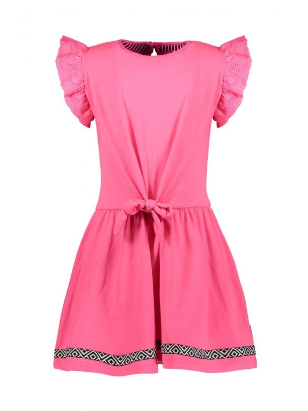 Girls' Bright Pink Tie-Back Eyelet Sleeve Dress